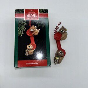 Vtg Hallmark Keepsake Ornament "Friendship Line"  1992 Cute Christmas Chipmunks